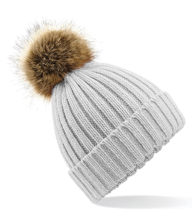 Faux Fur Pop Pom Chunky Beanie