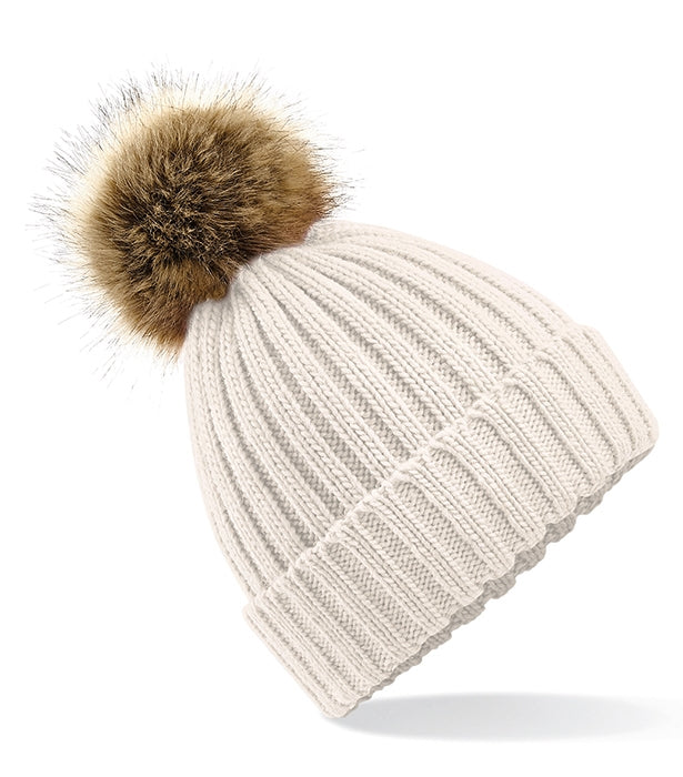 Faux Fur Pop Pom Chunky Beanie
