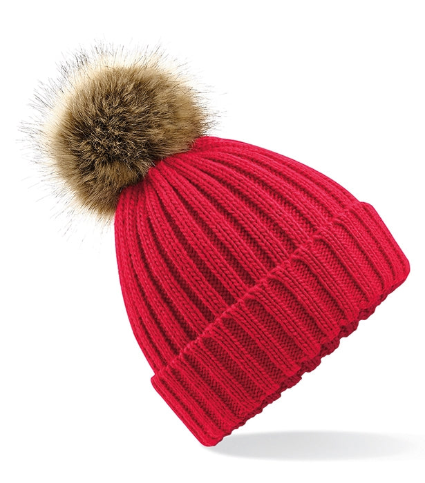 Faux Fur Pop Pom Chunky Beanie