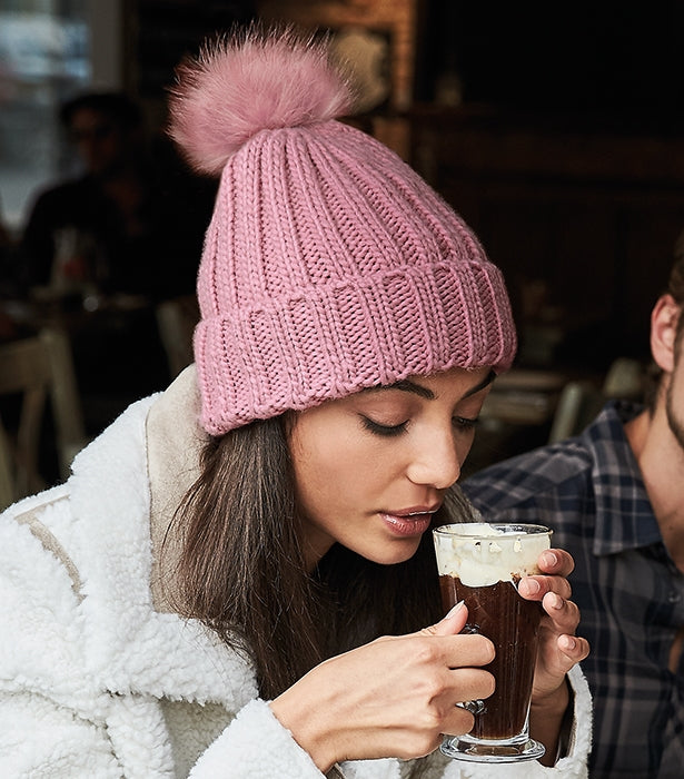 Verbier Fur Pop Pom Chunky Beanie