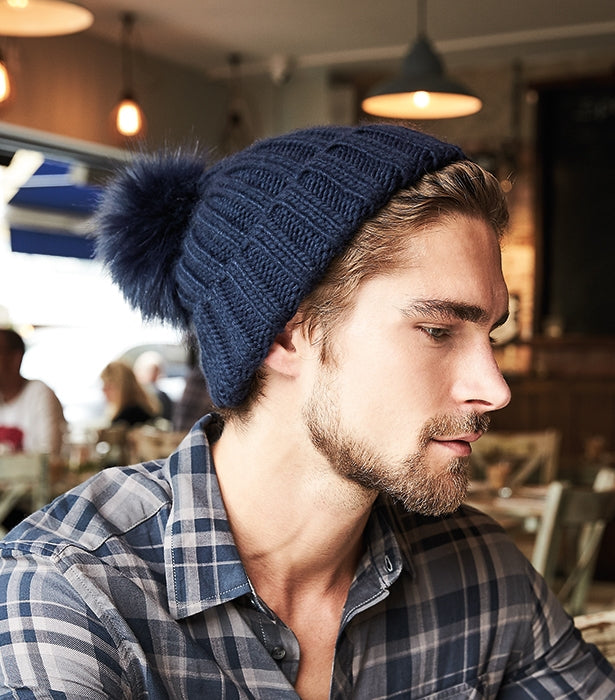 Verbier Fur Pop Pom Chunky Beanie